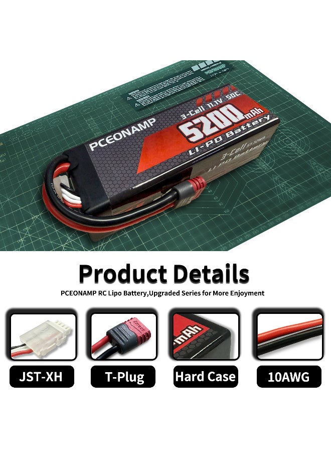 بيسيونأمب 3S ليبو بطارية 11.1V 50C 5200mAh مع T بوج عالية القدرة RC السيارات بطارية مناسبة لشاحنات سيارات RC 1/8 1/10 مركبات RC - Image 3