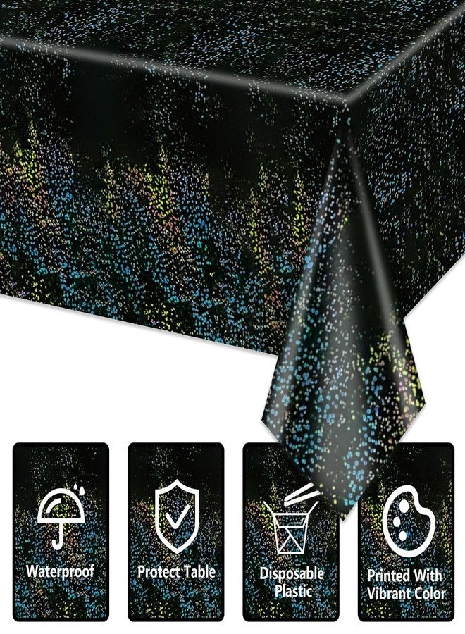PTECDROTS 4Pcs Black Holographic Tablecloth Rectangular Black Iridescent Tablecloth Shimmer Metallic Table Covers for Halloween Anniversary Graduation Retirement Party Supplies, 54 x 108inch - Image 3