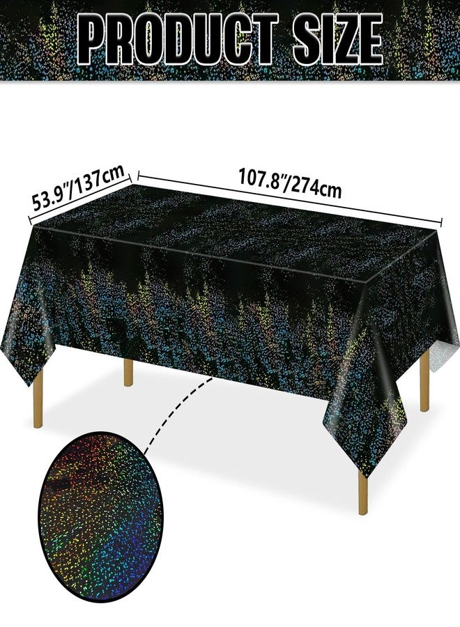 PTECDROTS 4Pcs Black Holographic Tablecloth Rectangular Black Iridescent Tablecloth Shimmer Metallic Table Covers for Halloween Anniversary Graduation Retirement Party Supplies, 54 x 108inch - Image 2