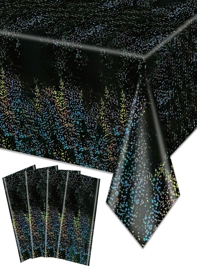 PTECDROTS 4Pcs Black Holographic Tablecloth Rectangular Black Iridescent Tablecloth Shimmer Metallic Table Covers for Halloween Anniversary Graduation Retirement Party Supplies, 54 x 108inch - Image 1
