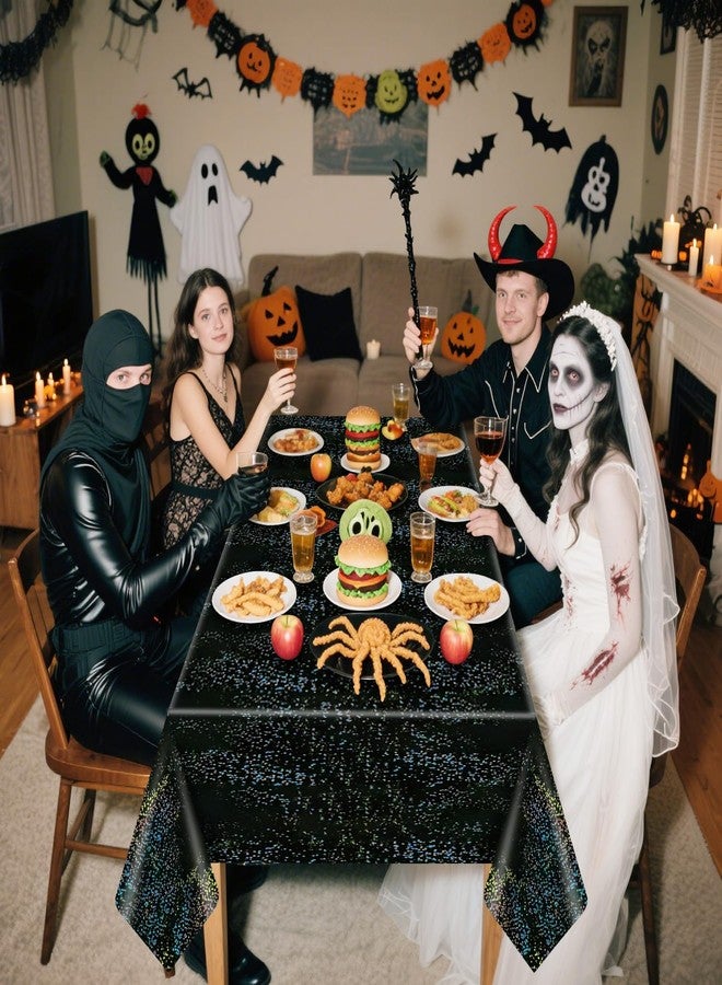 PTECDROTS 4Pcs Black Holographic Tablecloth Rectangular Black Iridescent Tablecloth Shimmer Metallic Table Covers for Halloween Anniversary Graduation Retirement Party Supplies, 54 x 108inch - Image 4