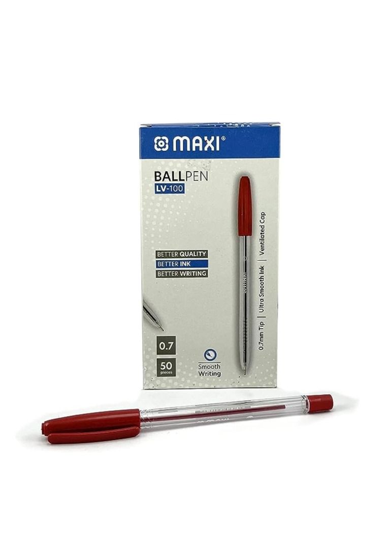 Maxi Maxi 50-Piece Ball Pen 0.7mm Tip Red Ink - Image 1
