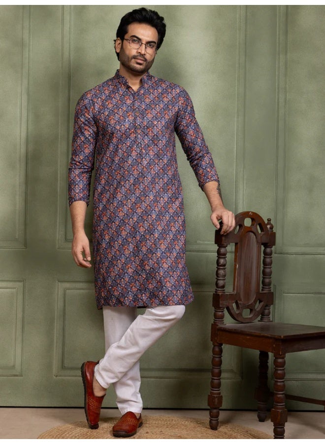 Devoiler Mens Printed Cotton Kurta Set with All Over Thread Work - Image 4