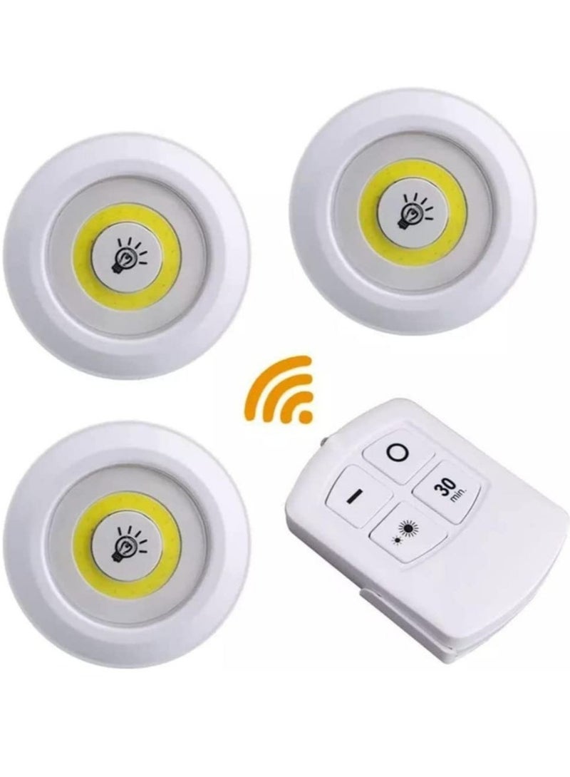 3-Piece Wireless Remote Controlled Under Cabinet LED Lights White 10x10x9centimeter - Image 1