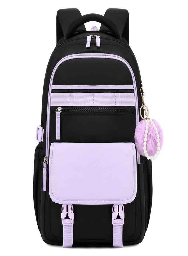 ASKSKY Backpack for Girls, School Backpack for Teens Girls Women, 15.6 Inch Laptop Bag, Cute Kids Bookbag for School, Casual Daypack for Elementary Middle College Work Travel Airport, Black Purple - Image 1