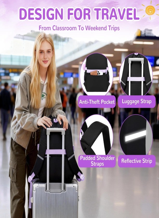 ASKSKY Backpack for Girls, School Backpack for Teens Girls Women, 15.6 Inch Laptop Bag, Cute Kids Bookbag for School, Casual Daypack for Elementary Middle College Work Travel Airport, Black Purple - Image 4