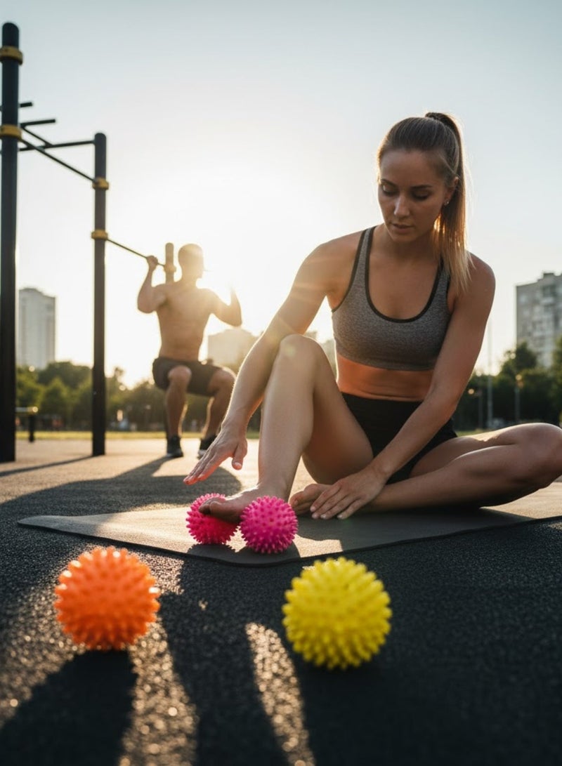 ريت كير مجموعة كرات التدليك من 3 قطع - كرات دوارة مدببة لاستعادة العضلات واليوغا وتدليك الأنسجة العميقة والقدمين - RiteCare BuenAonda - Image 4