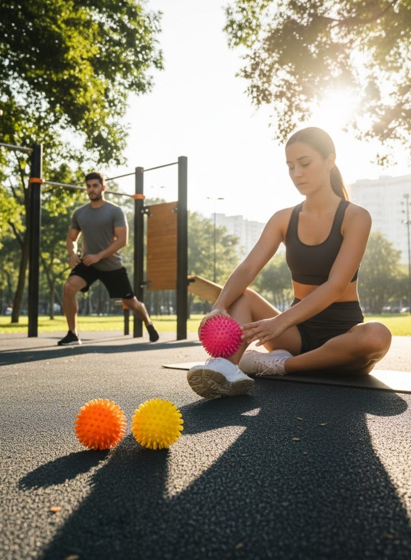 ريت كير مجموعة كرات التدليك من 3 قطع - كرات دوارة مدببة لاستعادة العضلات واليوغا وتدليك الأنسجة العميقة والقدمين - RiteCare BuenAonda - Image 5