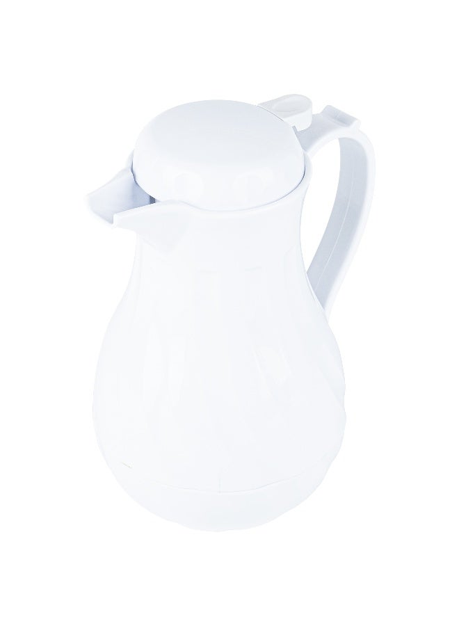 Restaurantware Restpresso 42 Ounce Coffee Carafes, 10 Insulated Coffee Servers - Push-Button Top, Swirl Design, White Plastic Coffee Pitchers, Built-In Handle, With Identification Tags  - Image 1