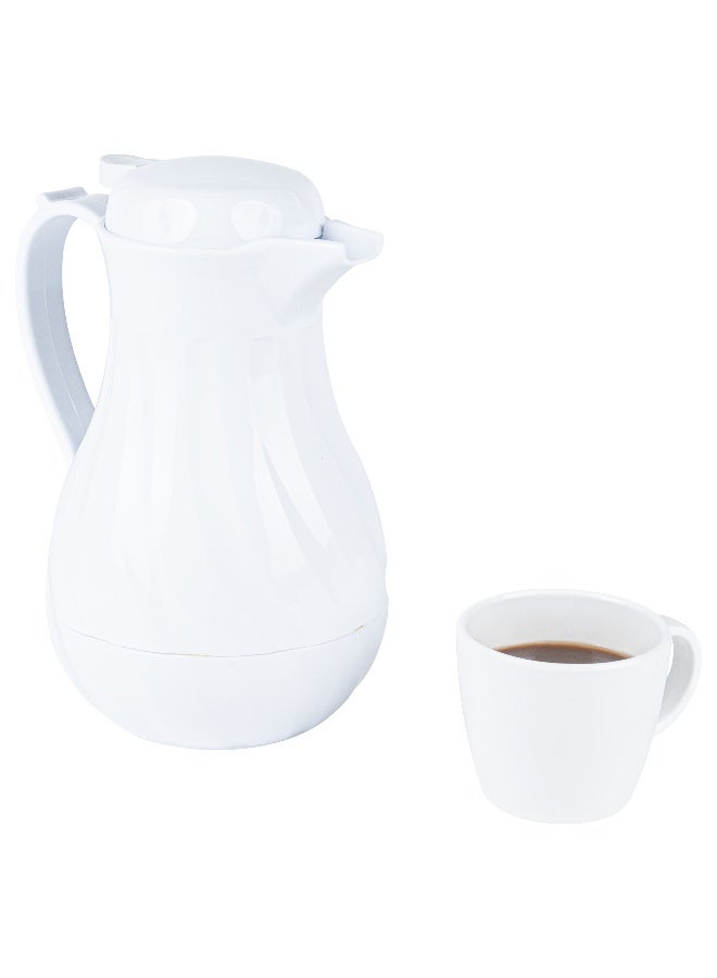 Restaurantware Restpresso 42 Ounce Coffee Carafes, 10 Insulated Coffee Servers - Push-Button Top, Swirl Design, White Plastic Coffee Pitchers, Built-In Handle, With Identification Tags  - Image 2