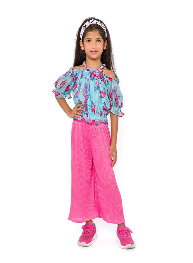 babyqlo Stylish floral print top and pink culottes for girls - Image 1