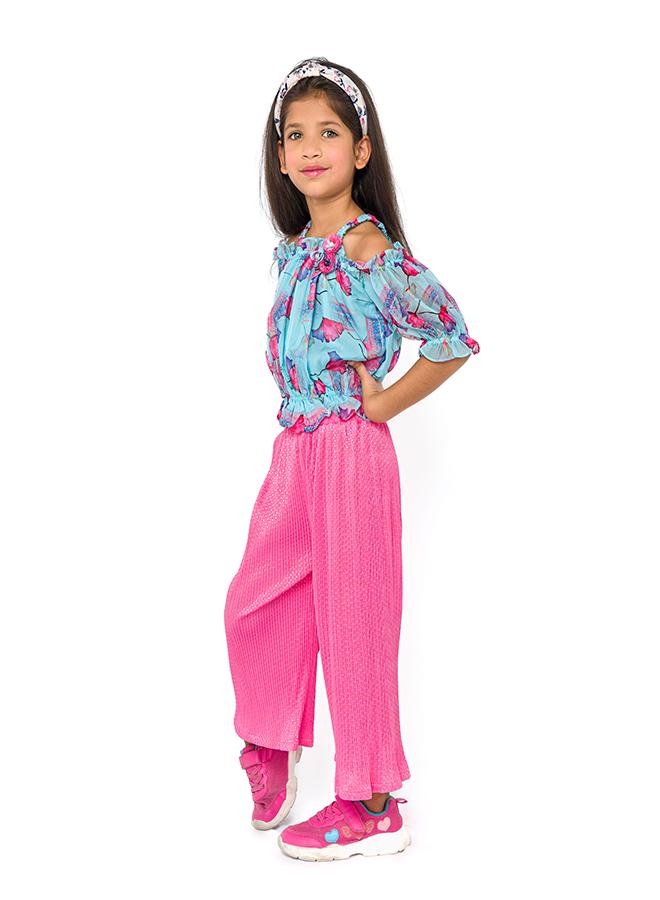 babyqlo Stylish floral print top and pink culottes for girls - Image 3