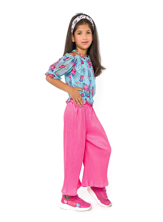 babyqlo Stylish floral print top and pink culottes for girls - Image 4
