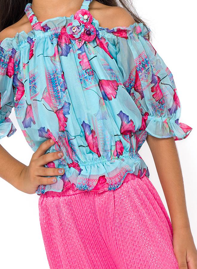 babyqlo Stylish floral print top and pink culottes for girls - Image 5