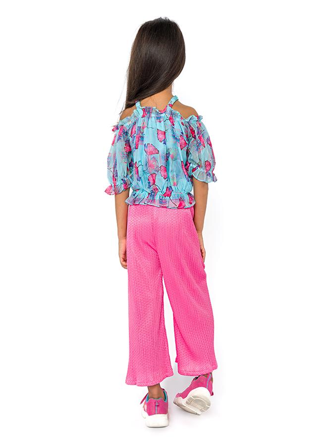 babyqlo Stylish floral print top and pink culottes for girls - Image 2