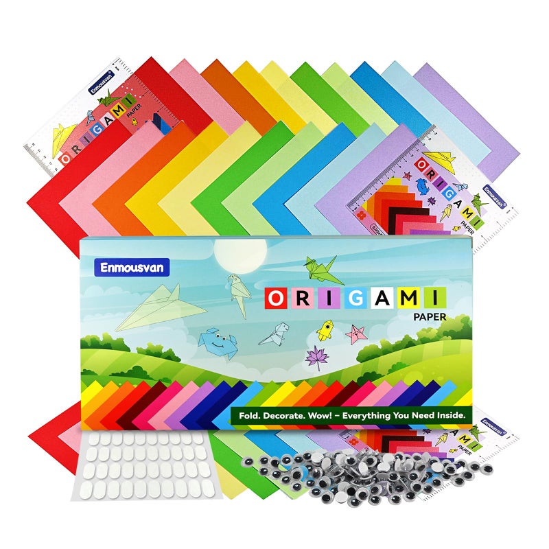 Enmousvan Origami Paper 6x6 Inch, Double Sided Color, 220 Sheets, 10 Fun & Distinct Colors, Child-Friendly, with DIY Accessory Kit for Hands-on Art and Craft Projects - Image 1