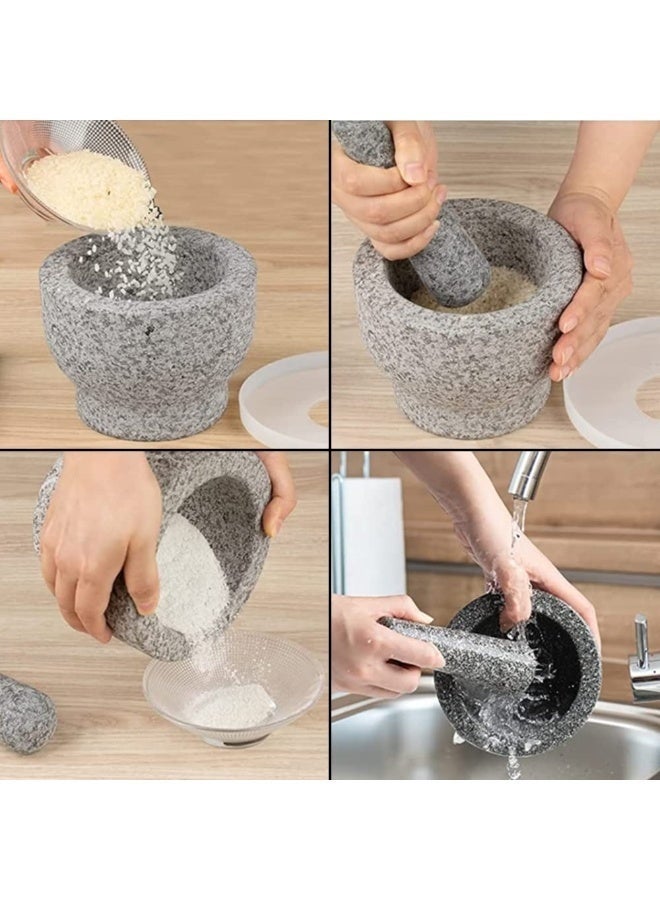 Arabest Natural Stone Mortar And Pestle Set, Molcajete Mexicano, Stone Mortar And Pestle, Guacamole Bowl, Spice Grinder Hand, Spice, Herb And Avocado Masher For Guacamole, Salsa And Pesto Crush - Image 2