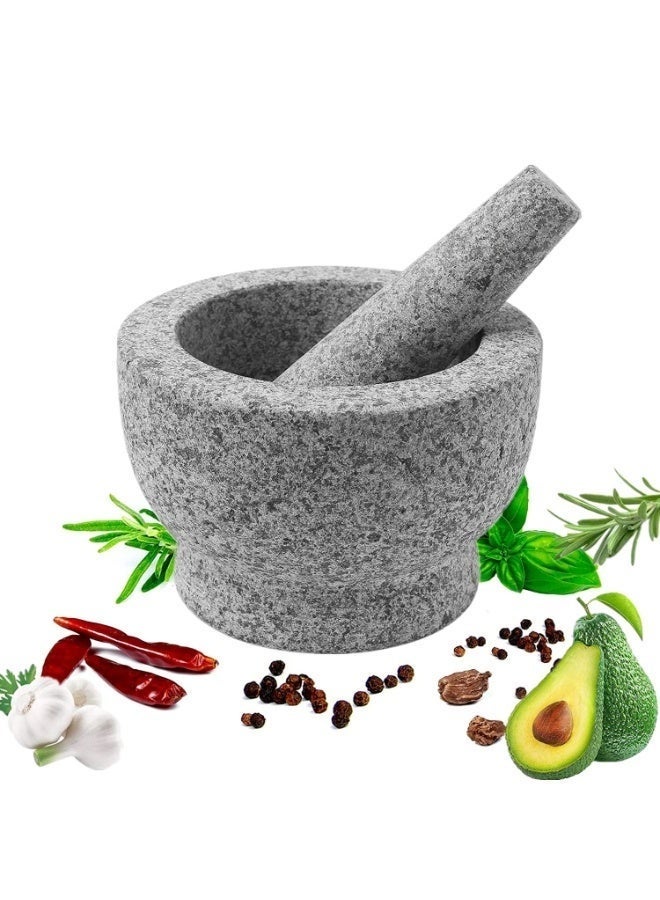 Arabest Natural Stone Mortar And Pestle Set, Molcajete Mexicano, Stone Mortar And Pestle, Guacamole Bowl, Spice Grinder Hand, Spice, Herb And Avocado Masher For Guacamole, Salsa And Pesto Crush - Image 1