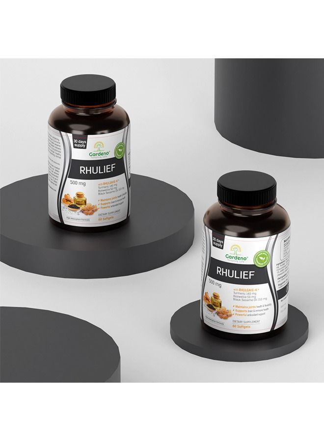 غاردينو مسكن طبيعي سريع للألم معصيغة روليف®-ك فائقة القوة | 3 في 1 صيغة امتصاص عالية الطاقة | مع الكركمين وللبان وزيت السمسم الأسود | 60 كبسولة هلامية - Image 3