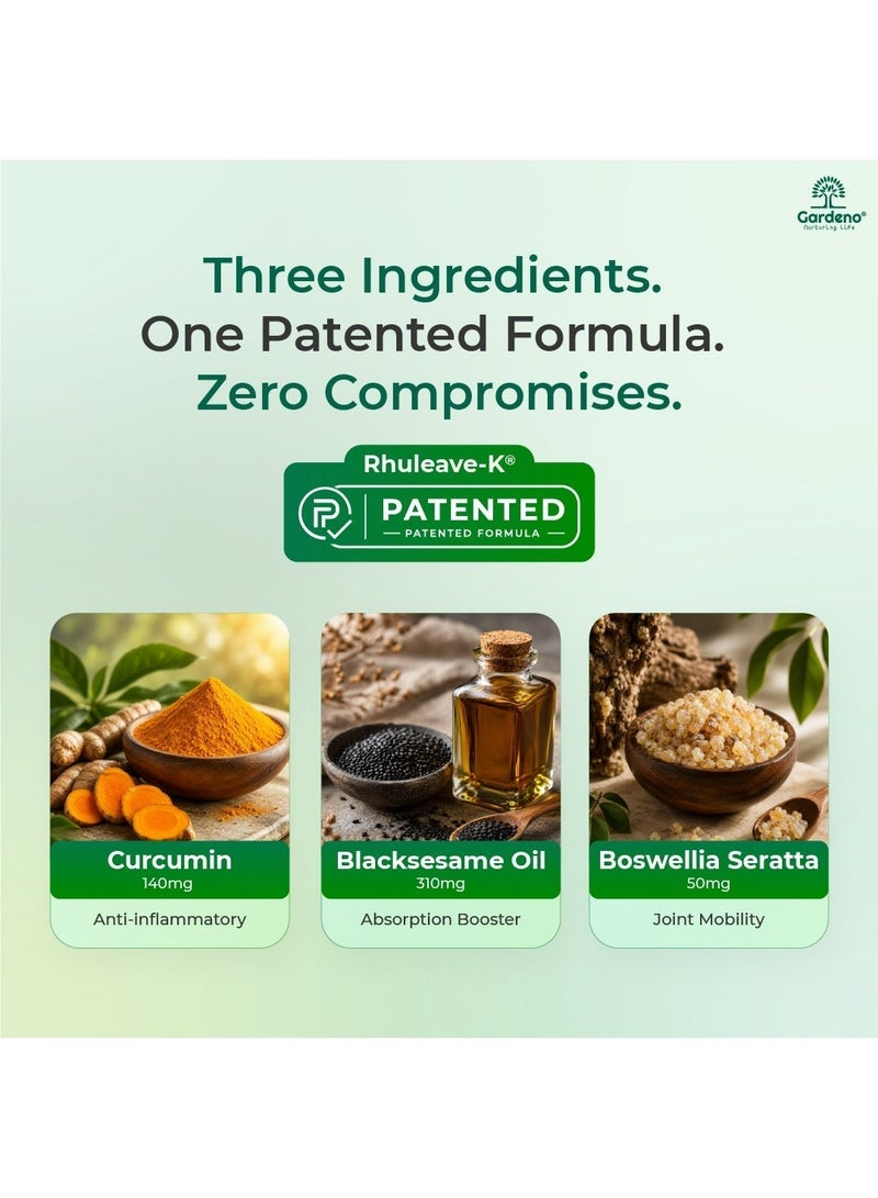Gardeno Fast-Acting Pain Relief Supplement | Rhuleave-K® with Curcumin+ Boswellia Blend | Muscle Recovery, Joint Support & Menstrual Cramp Relief | Rhulief – 60 Softgels (500 mg) - Image 3