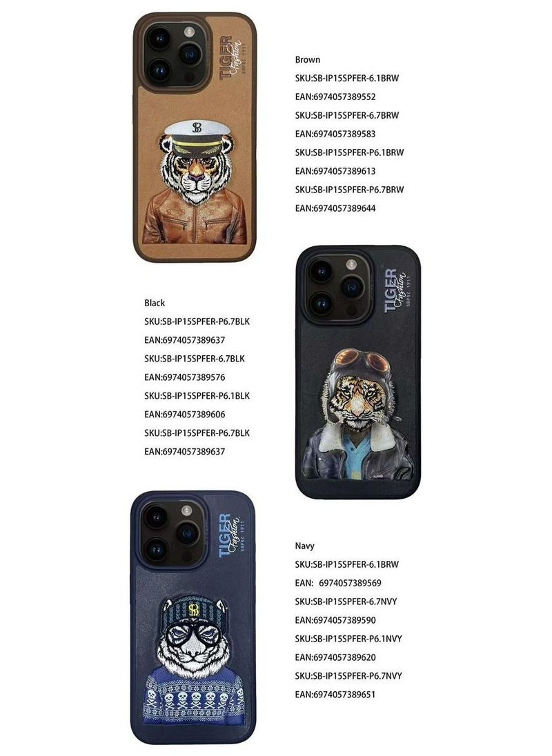 SANTA BARBARA POLO & RACQUET CLUB - Polo Tiger Series Leather Phone Case for iPhone 15 Pro | Premium Genuine Leather with 3D Raised Letters & Embroidered Design | Ultra-Slim, Shockproof, Scratch-Resistant, Drop-Tested Protection - Black - Image 1