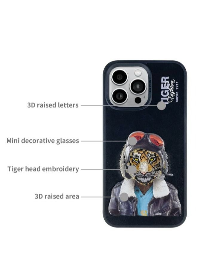 SANTA BARBARA POLO & RACQUET CLUB - Polo Tiger Series Leather Phone Case for iPhone 15 Pro | Premium Genuine Leather with 3D Raised Letters & Embroidered Design | Ultra-Slim, Shockproof, Scratch-Resistant, Drop-Tested Protection - Black - Image 1