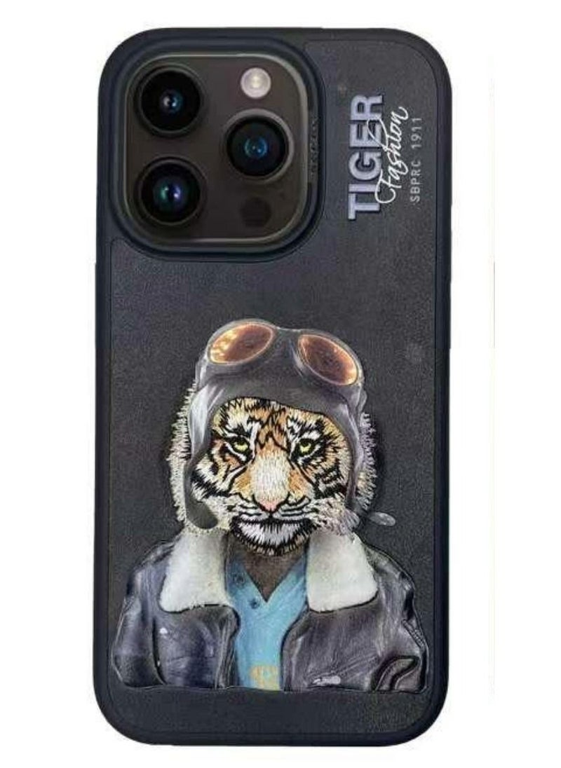 SANTA BARBARA POLO & RACQUET CLUB - Polo Tiger Series Leather Phone Case for iPhone 15 Pro | Premium Genuine Leather with 3D Raised Letters & Embroidered Design | Ultra-Slim, Shockproof, Scratch-Resistant, Drop-Tested Protection - Black - Image 1
