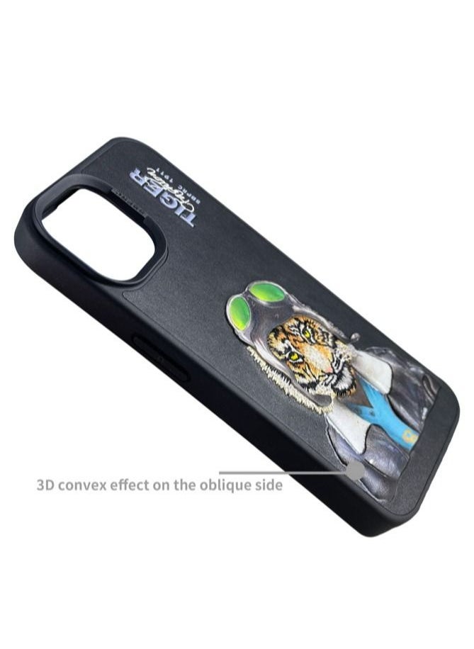 SANTA BARBARA POLO & RACQUET CLUB - Polo Tiger Series Leather Phone Case for iPhone 15 Pro | Premium Genuine Leather with 3D Raised Letters & Embroidered Design | Ultra-Slim, Shockproof, Scratch-Resistant, Drop-Tested Protection - Black - Image 1