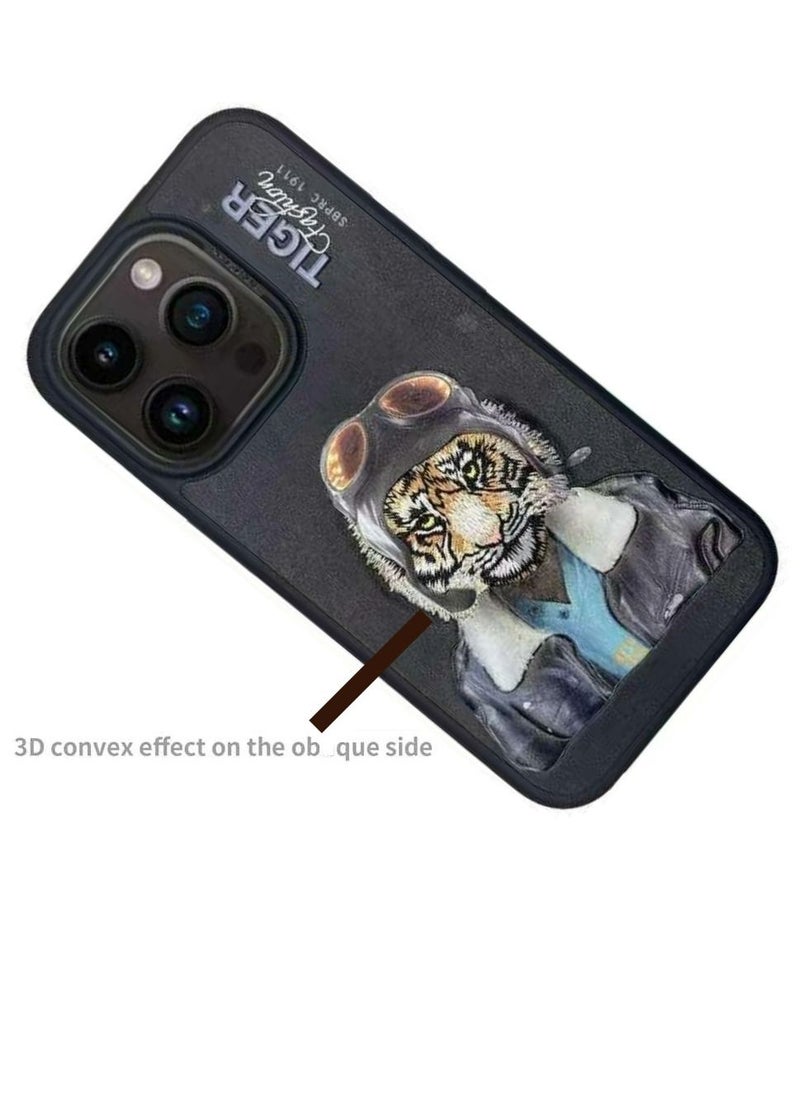 SANTA BARBARA POLO & RACQUET CLUB - Polo Tiger Series Leather Phone Case for iPhone 15 Pro | Premium Genuine Leather with 3D Raised Letters & Embroidered Design | Ultra-Slim, Shockproof, Scratch-Resistant, Drop-Tested Protection - Black - Image 1