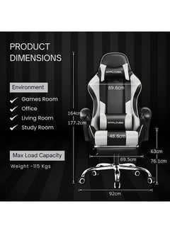 GTPLAYER Gaming Chair – Massage Cushion, Premium PU Leather, Ergonomic Design with Footrest, 360° Swivel, Adjustable Neck & Lumbar Pillow for Back Support, Home & Office Chair (White)  - Image 2