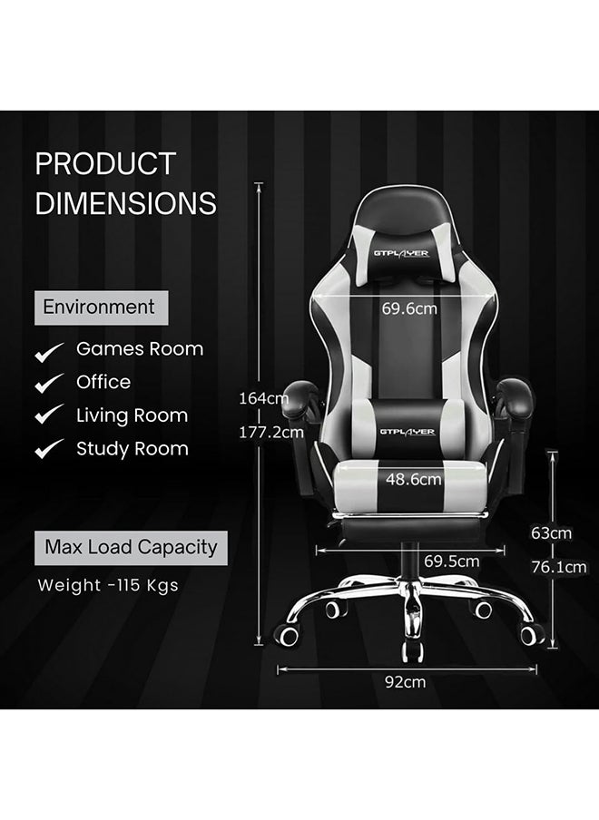 GTPLAYER Gaming Chair – Massage Cushion, Premium PU Leather, Ergonomic Design with Footrest, 360° Swivel, Adjustable Neck & Lumbar Pillow for Back Support, Home & Office Chair (White)  - Image 2