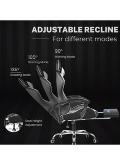GTPLAYER Gaming Chair – Massage Cushion, Premium PU Leather, Ergonomic Design with Footrest, 360° Swivel, Adjustable Neck & Lumbar Pillow for Back Support, Home & Office Chair (White)  - Image 4