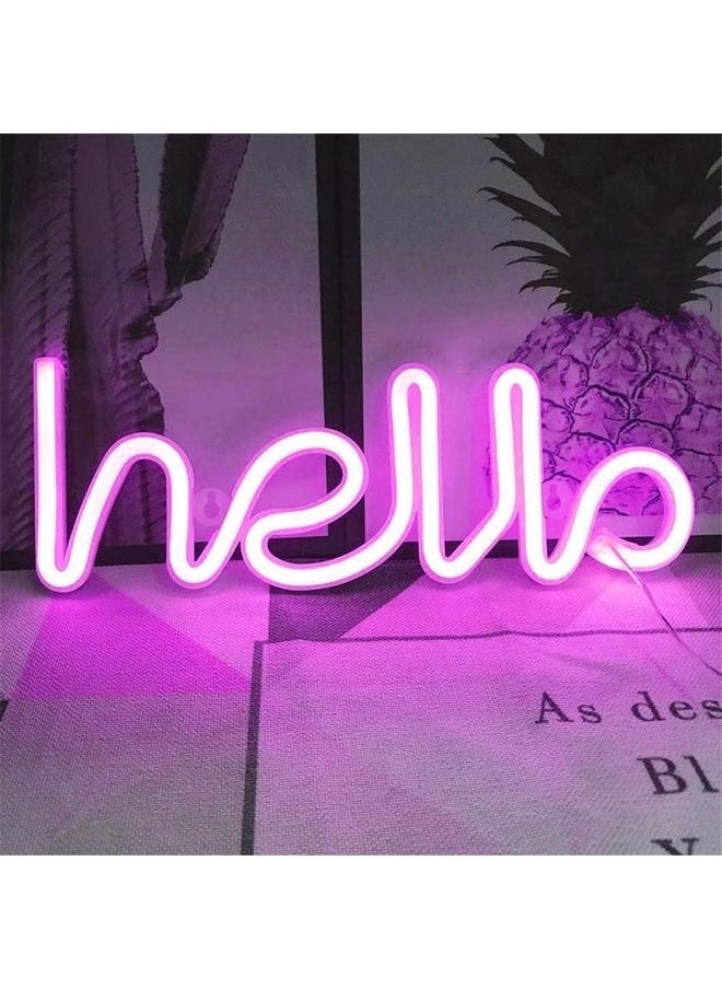 Generic - Neon Sign LED Hello Shape Light Wall Decor Night Lamp Purple 34 x 11.5cm,Marquee Signs/Wall Decor for ,Birthday Party,Kids Room,Living Room,Wedding Party Supplies(Pink Hello) - Image 1