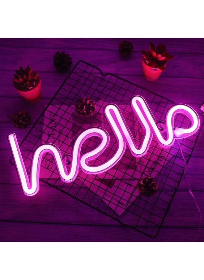 Generic - Neon Sign LED Hello Shape Light Wall Decor Night Lamp Purple 34 x 11.5cm,Marquee Signs/Wall Decor for ,Birthday Party,Kids Room,Living Room,Wedding Party Supplies(Pink Hello) - Image 1