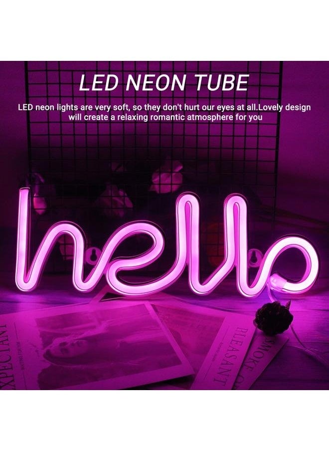 Generic - Neon Sign LED Hello Shape Light Wall Decor Night Lamp Purple 34 x 11.5cm,Marquee Signs/Wall Decor for ,Birthday Party,Kids Room,Living Room,Wedding Party Supplies(Pink Hello) - Image 1