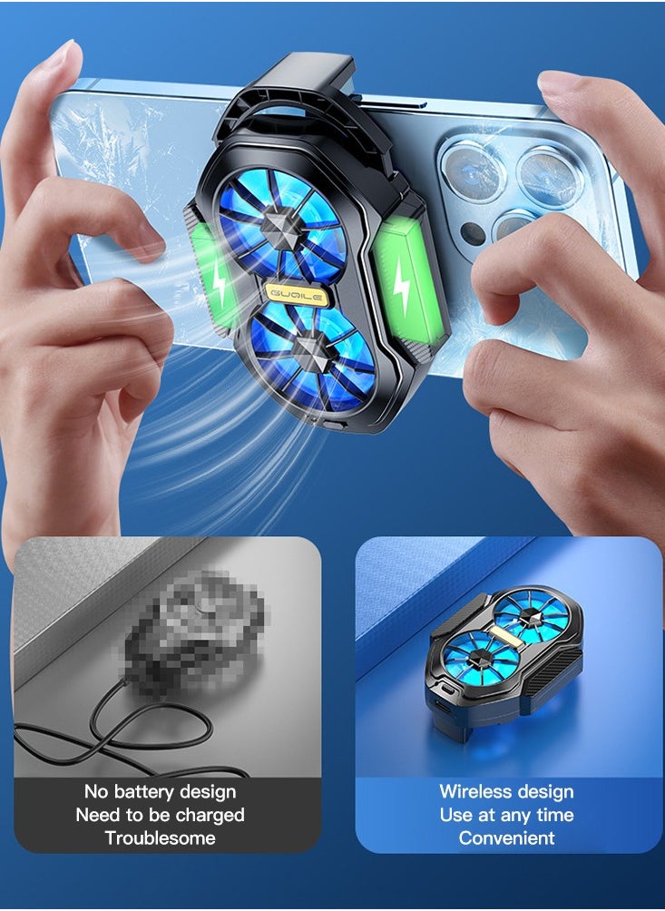 Generic Phone Cooler with LED Light, Dual Fan USB Rechargeable Mobile Cooling Fan without Noise, Cellphone Radiator for Playing Games Tiktok for Universal iPhone/Android Smartphone  - Image 2