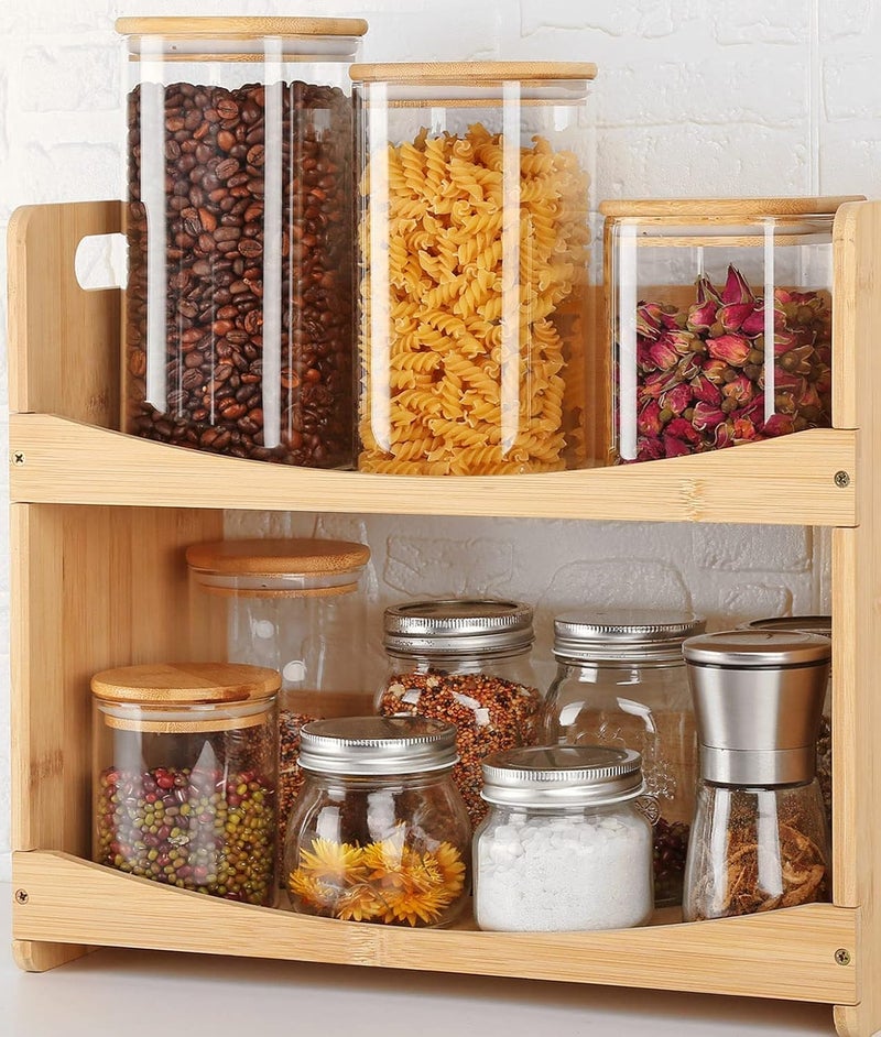 MARTVIA Glass Food Storage Jars With Bamboo Lids 1500Ml Set of 6,Wide Mouth Lid Jar For Home Kitchen,Flour,Sugar,Coffee,Pasta,Oats,Grains,Cookies,Snacks (Sqaure),Transparent - Image 5