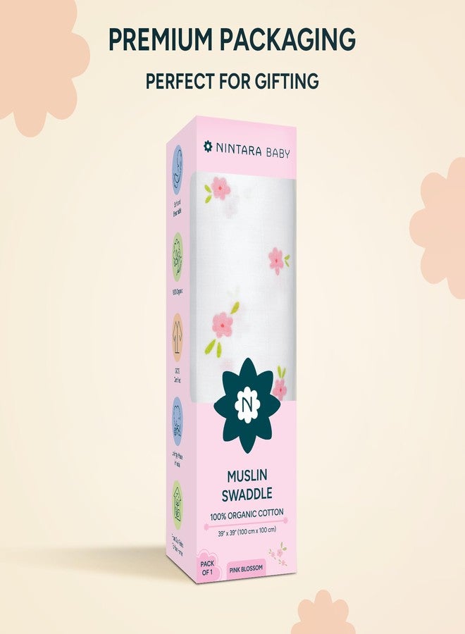 NINTARABABY قماط نينتارابيبي - قطن موسلين عضوي فاخر 100%، 100 سم × 100 سم، فائق النعومة، يسمح بمرور الهواء وخفيف الوزن، متعدد الاستخدامات، مضاد للحساسية، هدية مثالية للمواليد الجدد من الإناث - Image 4