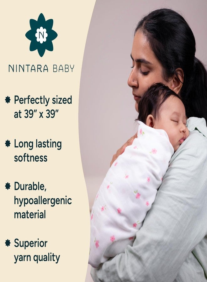 NINTARABABY قماط نينتارابيبي - قطن موسلين عضوي فاخر 100%، 100 سم × 100 سم، فائق النعومة، يسمح بمرور الهواء وخفيف الوزن، متعدد الاستخدامات، مضاد للحساسية، هدية مثالية للمواليد الجدد من الإناث - Image 2