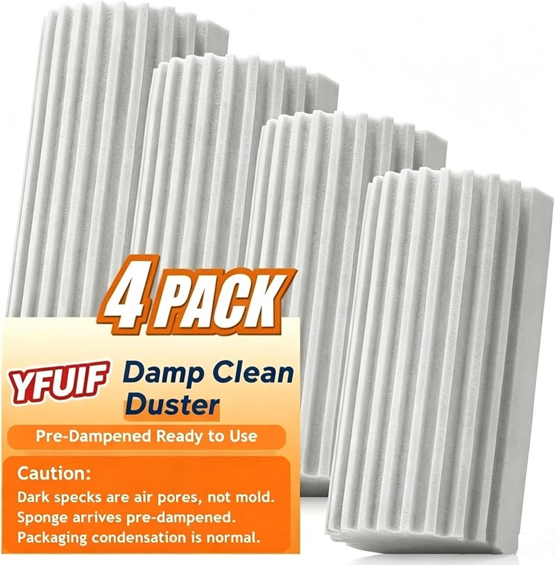 YFUIF 4-Pack Sponges Cleaning Brush, Reusable Dusters for Household Use, Baseboard Cleaner Tool Supplies Scrub Fan Ceiling Kitchen Dish Blinds Glass Window Track Grooves and Faucets - Image 1