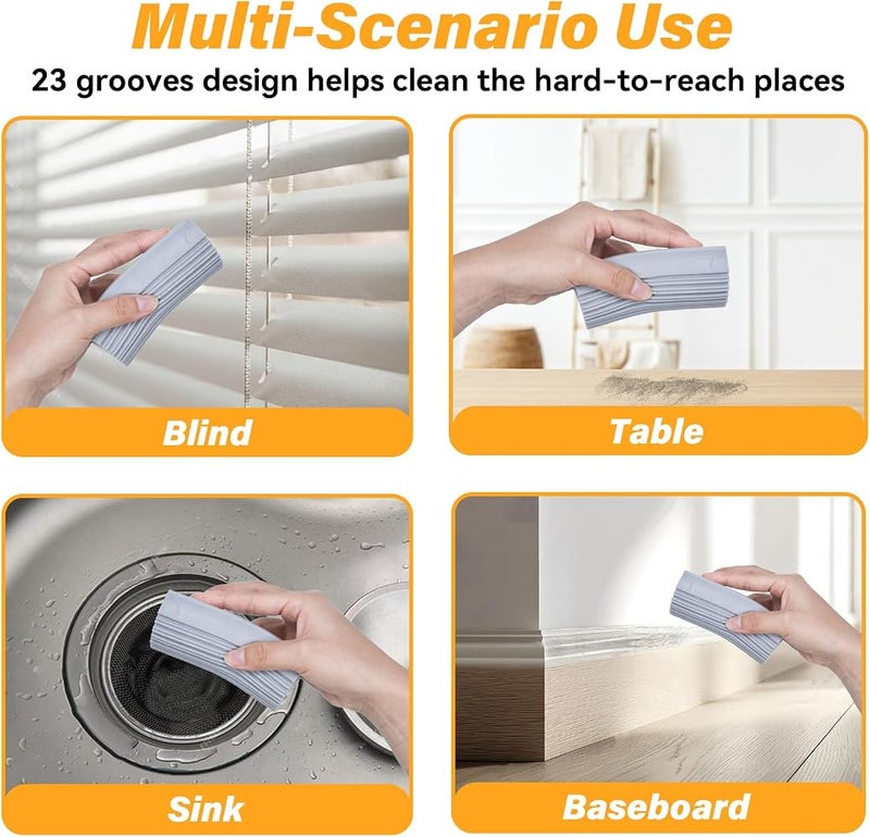 YFUIF 4-Pack Sponges Cleaning Brush, Reusable Dusters for Household Use, Baseboard Cleaner Tool Supplies Scrub Fan Ceiling Kitchen Dish Blinds Glass Window Track Grooves and Faucets - Image 5