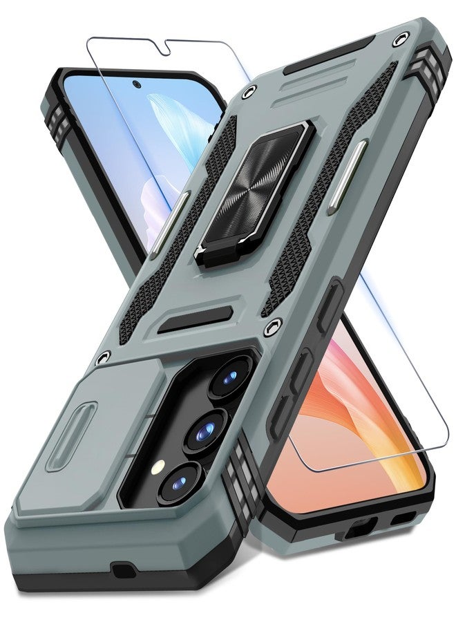 DEERLAMN Case for Samsung Galaxy S24 6.2 inch, with Slide Camera Cover and Screen Protector (1 Pack), Rotating Ring Stand, Military Grade, Shockproof Case, Gray - Image 1