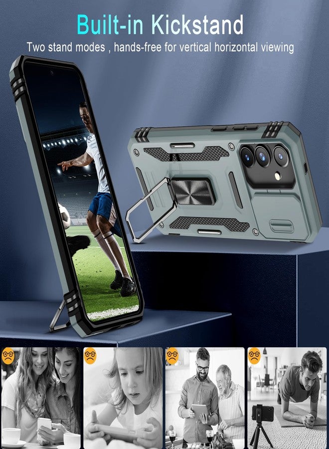 DEERLAMN Case for Samsung Galaxy S24 6.2 inch, with Slide Camera Cover and Screen Protector (1 Pack), Rotating Ring Stand, Military Grade, Shockproof Case, Gray - Image 5