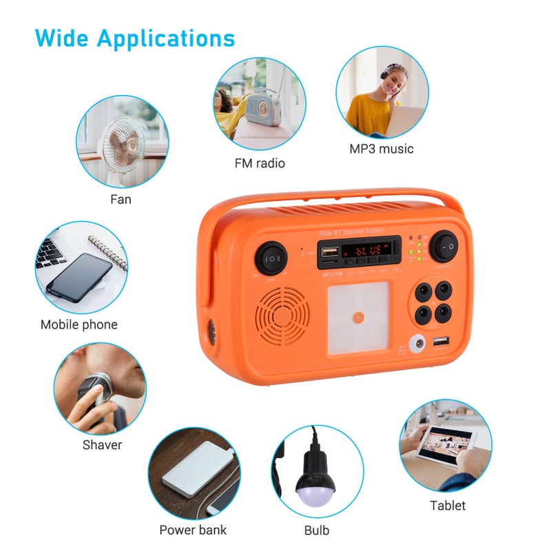 Solar BT Speaker System with Emergency Charging & Lighting BT FM Radio/MP3 Play LED-Light Voice Call Multi-function Wireless Player for Camping Party Travel - Image 5