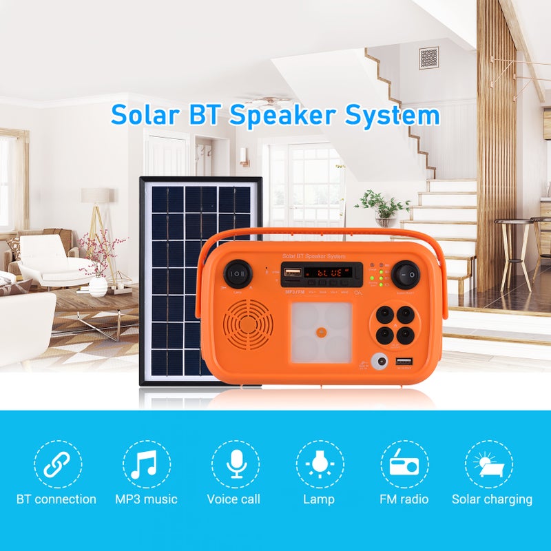 Solar BT Speaker System with Emergency Charging & Lighting BT FM Radio/MP3 Play LED-Light Voice Call Multi-function Wireless Player for Camping Party Travel - Image 4