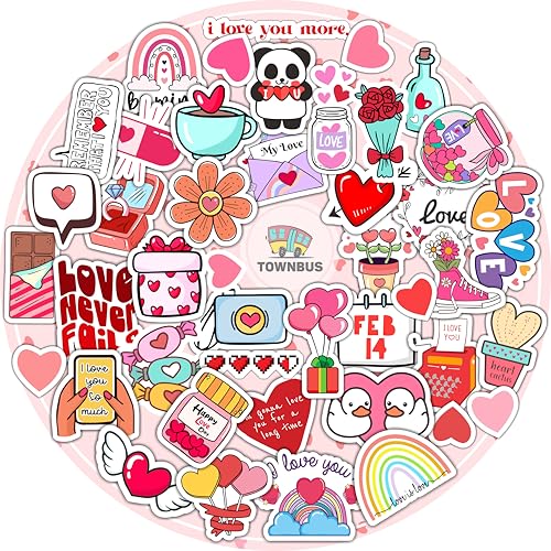 TOWNBUS | 38 Love Stickers | Perfect for Valentine Gift,laptops,Mobiles,waterbottles,Journals,Scrapbookings etc-Self-Adhesive - Image 1