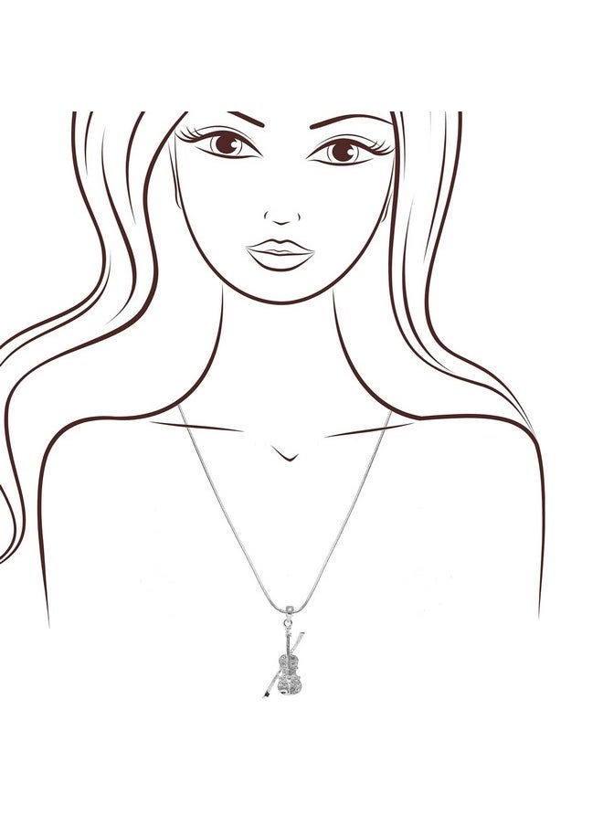 chelseachicNYC - Crystal Violin And Bow Necklace Silver - Image 1