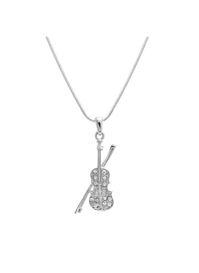 chelseachicNYC - Crystal Violin And Bow Necklace Silver - Image 1