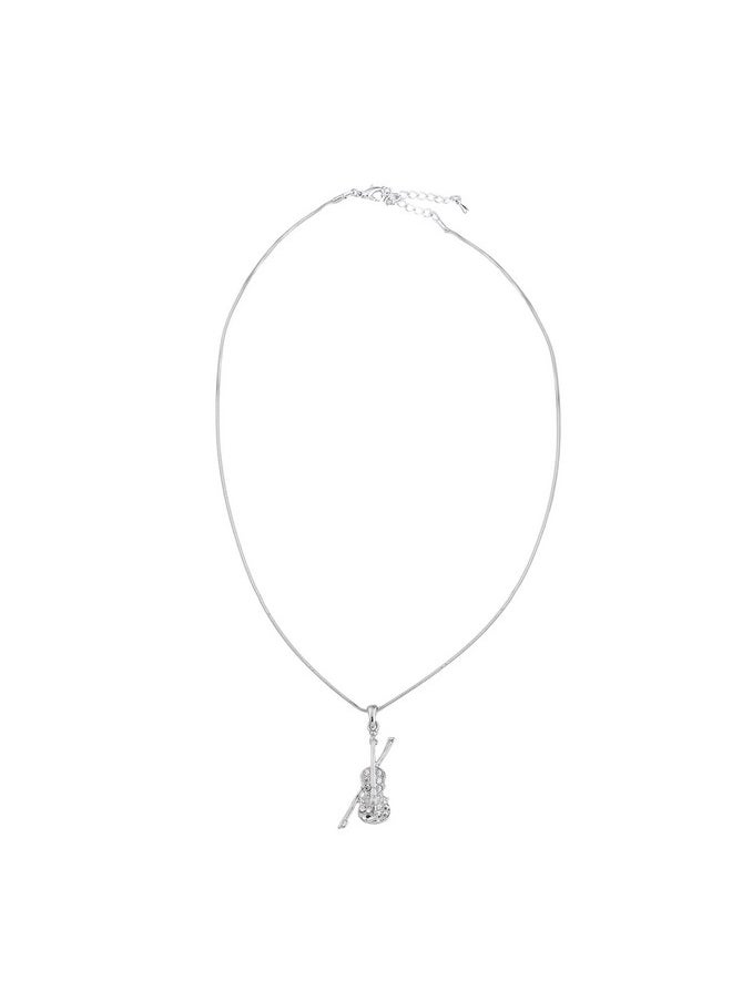 chelseachicNYC - Crystal Violin And Bow Necklace Silver - Image 1
