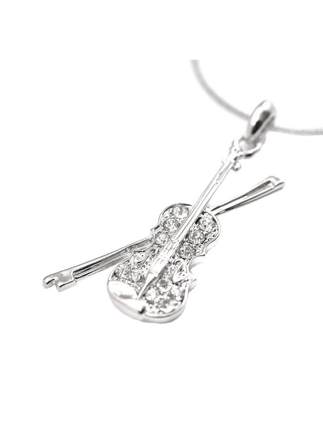 chelseachicNYC - Crystal Violin And Bow Necklace Silver - Image 1